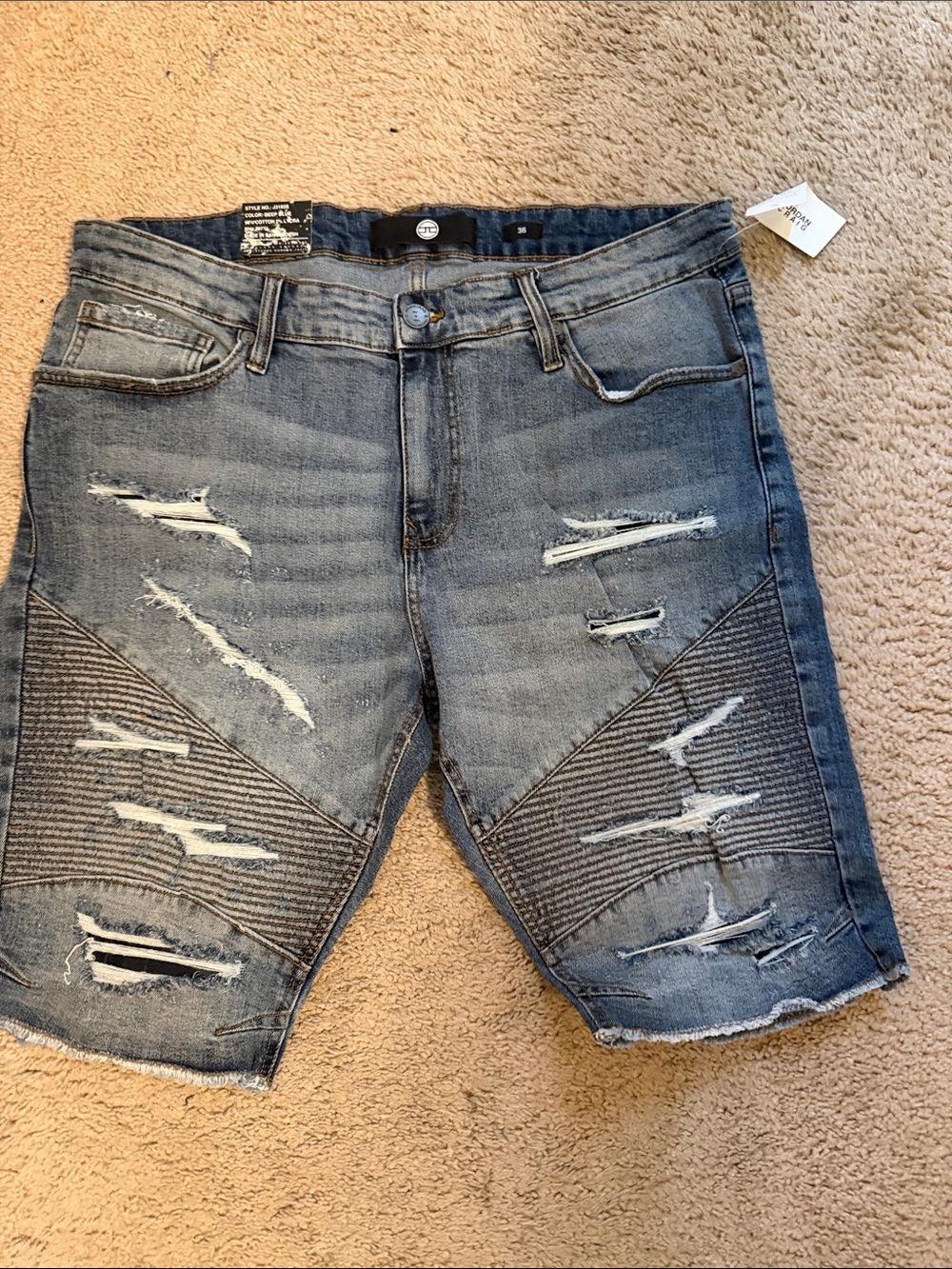 Jordan Craig Faded Blue Distressed Denim Biker Shorts
